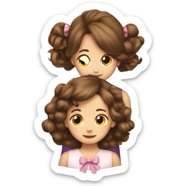 two girls hugging with bows if their hair, brown hair  sticker
