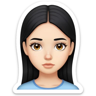 girl with visible acne, straight black hair and light makeup sticker