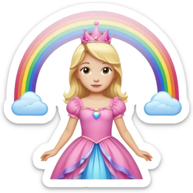 Blond girl with a big pink princess dress and a rainbow above her sticker