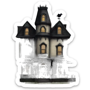 Side view Victorian style Nevermore Academy. Haunted Addams 5 story house.  sticker