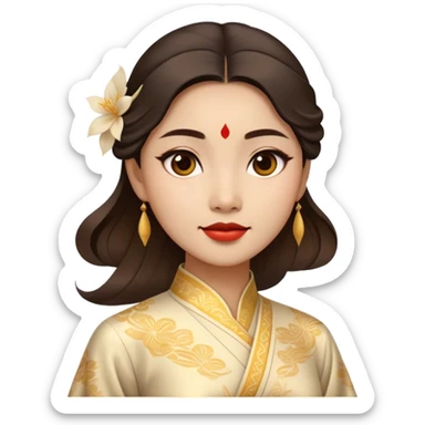 Cinematic Realistic Áo Dài Portrait Emoji, depicted as an elegant traditional Vietnamese dress with flowing graceful lines and delicate patterns, rendered with rich textures and soft ethereal lighting that captures its timeless beauty. sticker