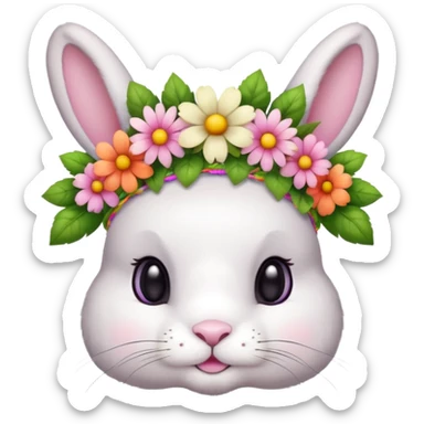 bunny face with a flower crown sticker