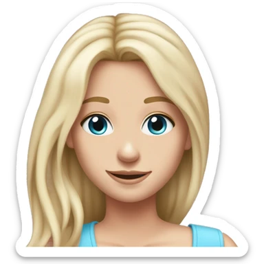 Girl with pink tank top and pale blue eyes skin straight dirty blonde hair with light blonde highlights with makeup smiling and long hair sticker