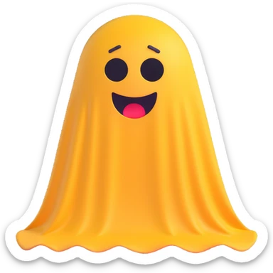 yellow classic emoji with scared face wearing a ghost costume with white sheet and eye holes sticker