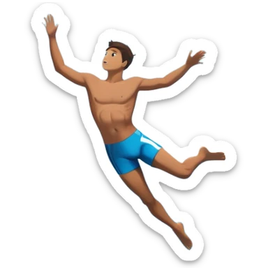 A diver mid-air, diving from a rocky cliff into the sparkling blue ocean below. The background shows a dramatic cliffside and clear sky, capturing the daring and exhilarating nature of cliff diving, with the water below ready to embrace the plunge. sticker