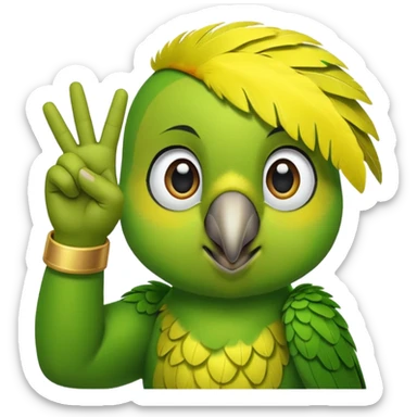 Green parrot face which doing a 'yes sir' gesture (right hand is raised in a military-style salute, with the fingers touching the forehead) sticker