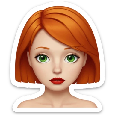 Short Ginger hair, green eyes, black long eye lashes large red lips White woman embarrassed sticker