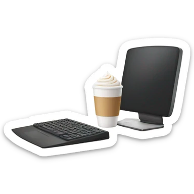 Computer in coffee shop with a latte sticker