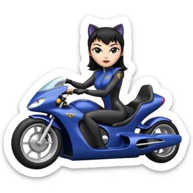 full size real-appearance electric road racing sexy CatWoman’s feminine midnight-colored tight outfit sixty’s tv show dark stealthy accurate sporty safe plush deluxe off-road pursuit cruiser car jaguar accents (black hair,reclined and relaxed torso and shoulders seating position) go kart  sticker