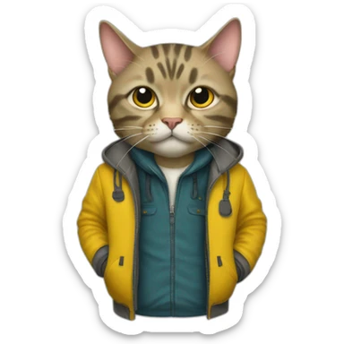 Scofield cat wearing a yellow jacket sticker