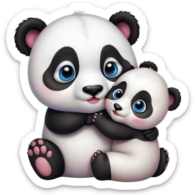 Blue eyed baby girl panda kissing sticker