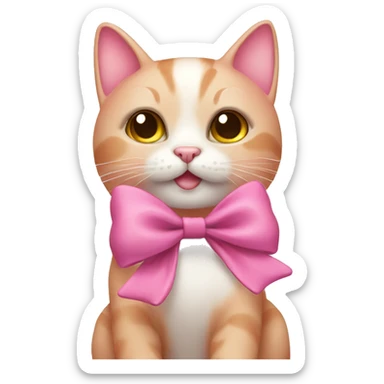 happy pink cat with a bow sticker