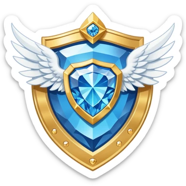 Gold shield with white wings, a big blue diamond in the center and VIP label sticker