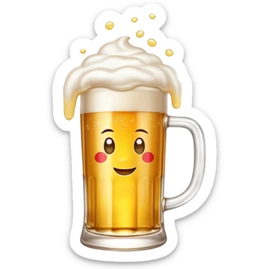 Tsingtao beer in glass mug, golden beer with white foam, iconic Chinese beer, emoji style sticker