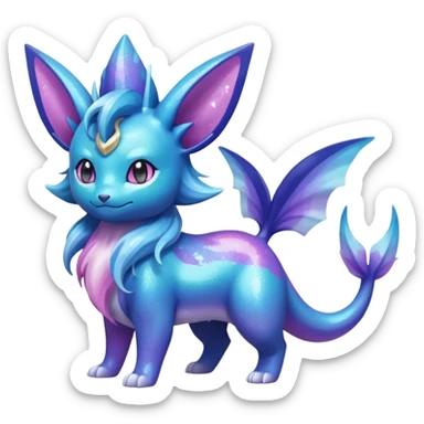 Magical scaley blue-cyan-indigo-purple-violet-pink-gradients nebula shiny glittery Suicune-Vaporeon-Primarina-Amaura-Pokémon-Fakémon-fusion, full body sticker