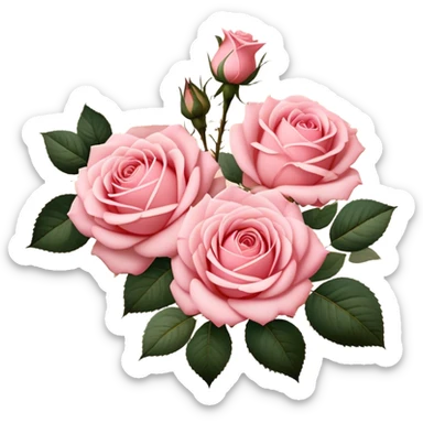 Aesthetic flat lay of blush pink roses on aged parchment, golden calligraphy details. sticker