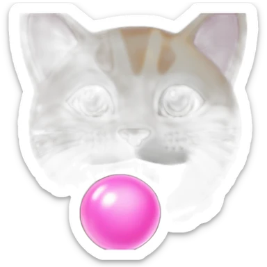 smiling cat in pink bubble gum sticker