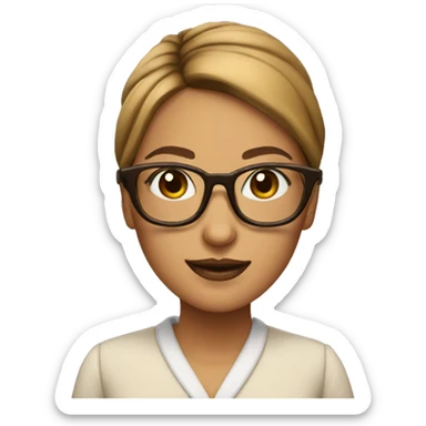 Woman librarian bun brown glasses with a book sticker