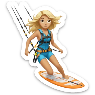 Blonde long haired ladie Kitesurfing with harness sticker