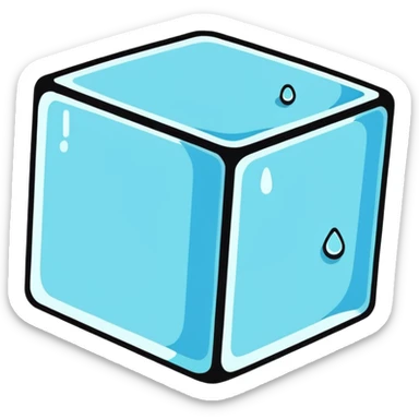 A shiny ice cube with small water droplets on the surface sticker