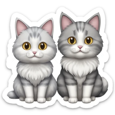 a very fluffy grey and white cat sitting next to another cat sticker