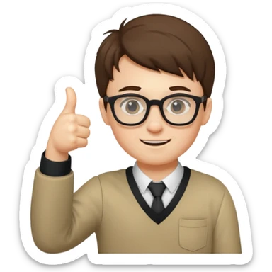Niño nerd con lentes y sacando el dedo para arriba sticker