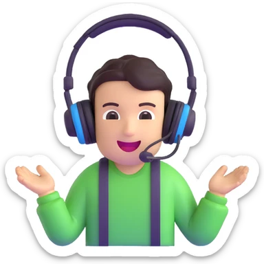 excited gamer character with headset sticker