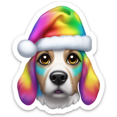 Lisa frank Christmas rainbow dog with Santa hat sticker