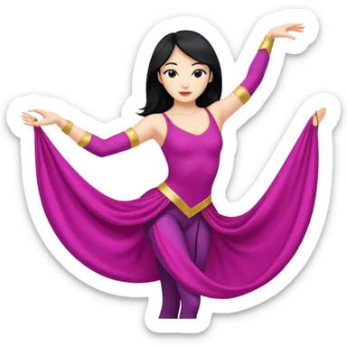 Emoji de una mujer pelinegra blanca bailarina de danza aerea haciendo figuras en la tela en el aire  sticker