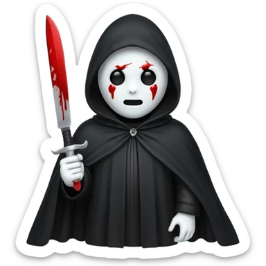 make a ghost face emoji with a cloak on and a bloody knife from the movie scream sticker