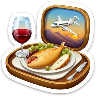 luxury plane food with wine sticker