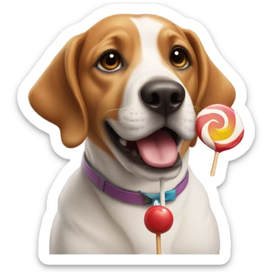 Dog holding lolly pop sticker