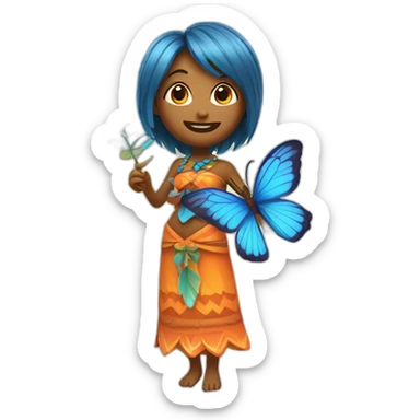 Cartoon Blue and orange girl tiki singing with butterfly and in the mike sticker