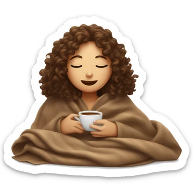brown curly haired girl inside a blanket sipping coffee eyes closed sticker