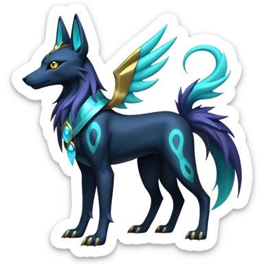Shiny legendary epic abysmal abyssal bioluminescent dark dusky viridescent Suicune-Anubis-Umbreon-Manectric-Luxray-Fakémon-fusion-animal-creature-hunter, full body  sticker