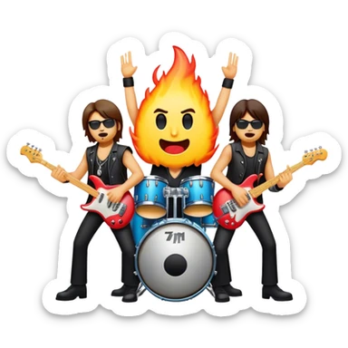 Cinematic Realistic AC/DC Band Emoji, depicted as a high-energy rock ensemble with electrifying stage presence and gritty textures, rendered with bold vibrant lighting that captures the raw power and rebellious spirit of their music. sticker