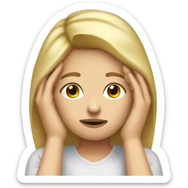 Blonde girl with headache hands on head frown  sticker