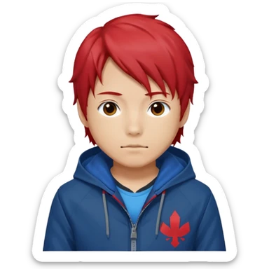 yuiji itadori jjk avec cheveux rouge veste bleu capuche rouge sticker