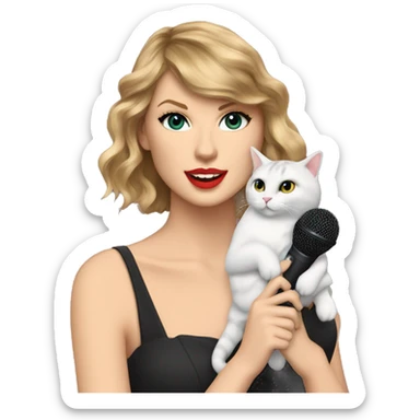 taylor swift holding a microphone and a cat  sticker