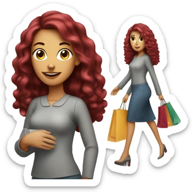 Long Burgundy haired girl, shopaholic, carrying a lot of shopping bags sticker