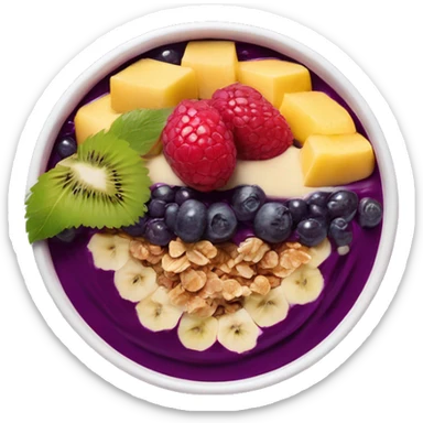 Açaí in a clear cup with layers of fruits and granola and condensed milk sticker