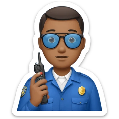 school security, blue cloth, sun glasses, holding walkie-talkie sticker