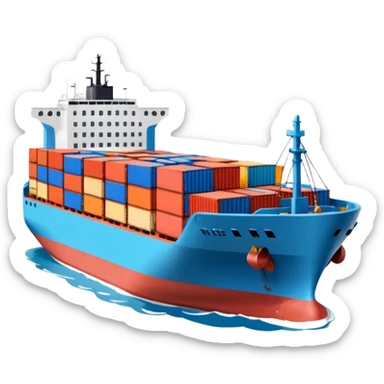 Draw a large cargo ship loaded with colorful containers on the sea. sticker