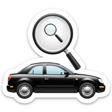 car silhouette with a magnifying glass above it sticker