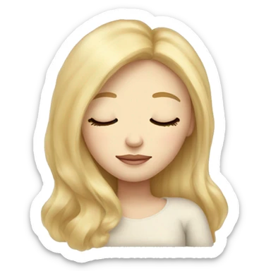 pretty light skinned blonde straight hair girl sleeping on a pillow with her closed eyes soft textures no background sticker