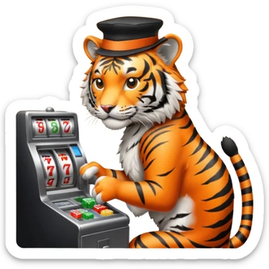 tiger playing a slot machine sticker