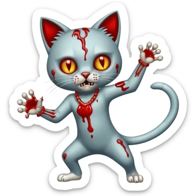 bloody zombie cat full body with action pose sticker