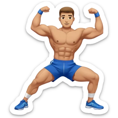 buff guy blue shorts stretching quadriceps sticker