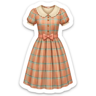 Cottagecore style ultra realistic highly detailed with vintage material, cottagecore soft colored plaid dress. No human figures, no emoji icons, no emoji faces. Isolated, dress sticker