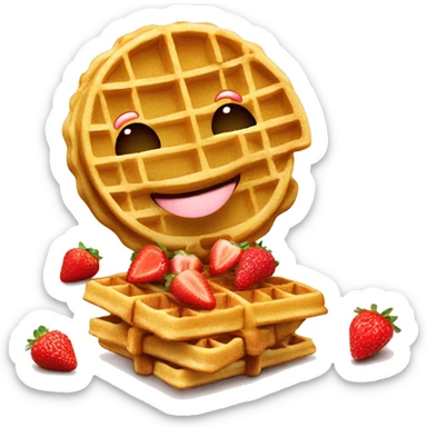 Waffles emoji with strawberries  sticker